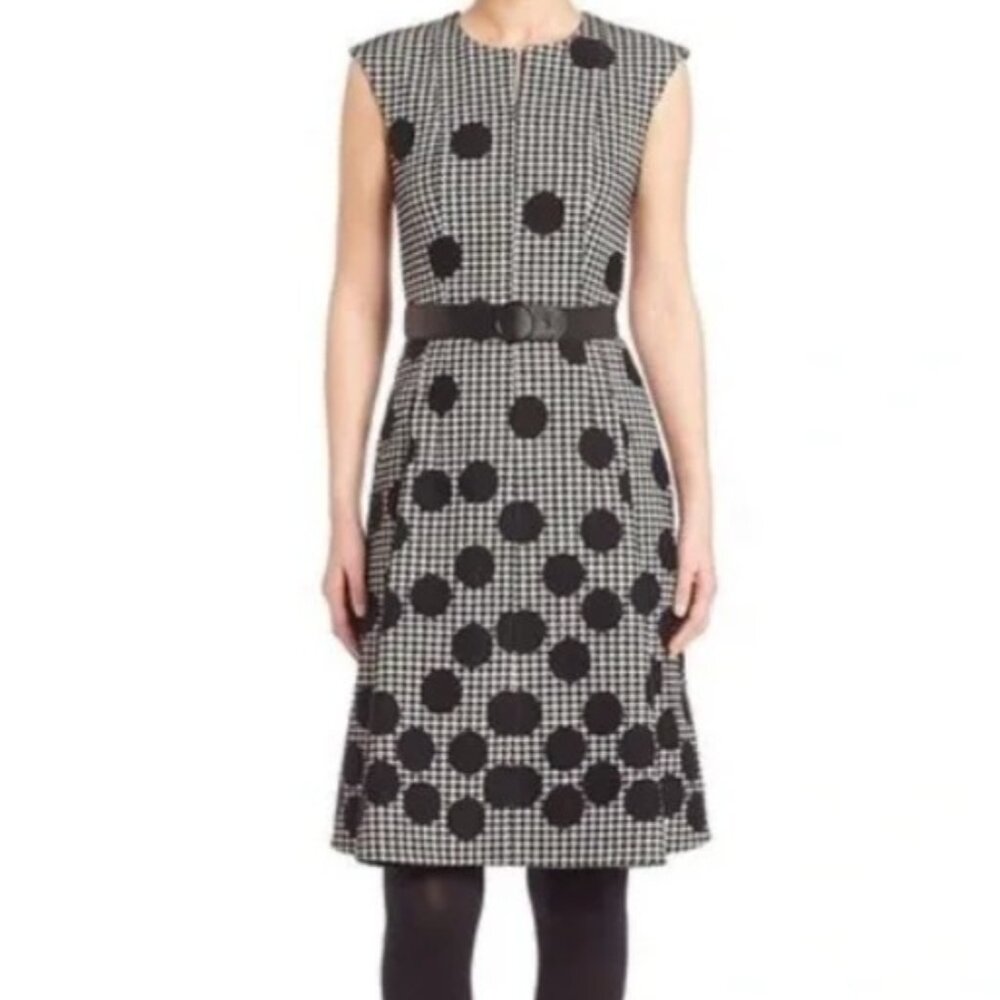 AKRIS PUNTO dress houndstooth polka dot a-line pleated wool